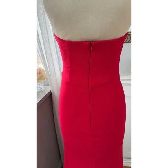 NWT AQUA Formal Strapless Bow Crepe Red Prom Glam Gown 0 - Picture 5 of 7
